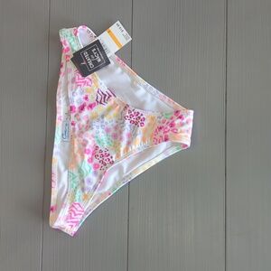 NWT California Waves Pink/Orange/Green Print Swim Bikini Bottom Size Small S